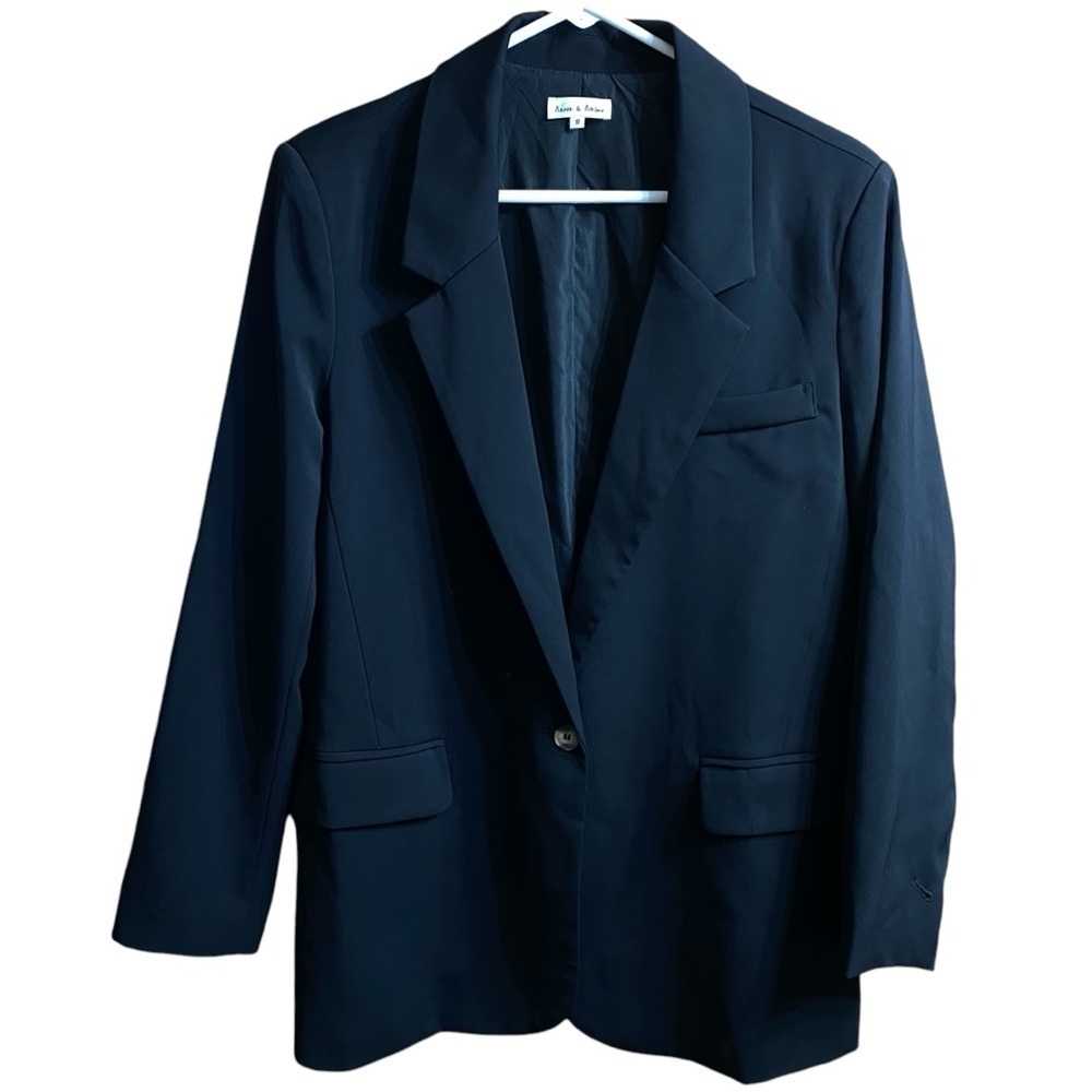 Aaron & Amber Black Oversized One Button Blazer Jacket Size Small